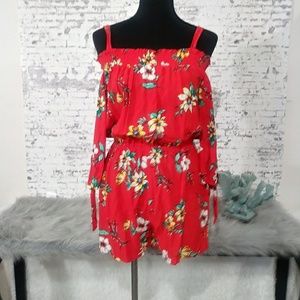 Red floral romper